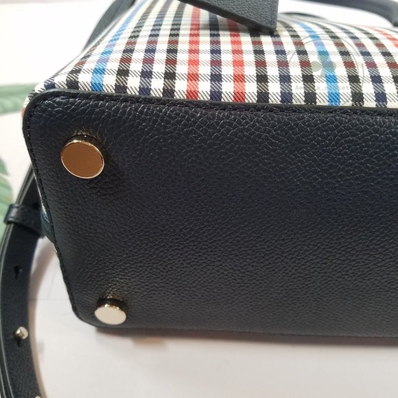 MAKE AN OFFER Kate Spade Women’s Margaux Plaid Leather Medium Blue Satchel - Picture 6 of 8